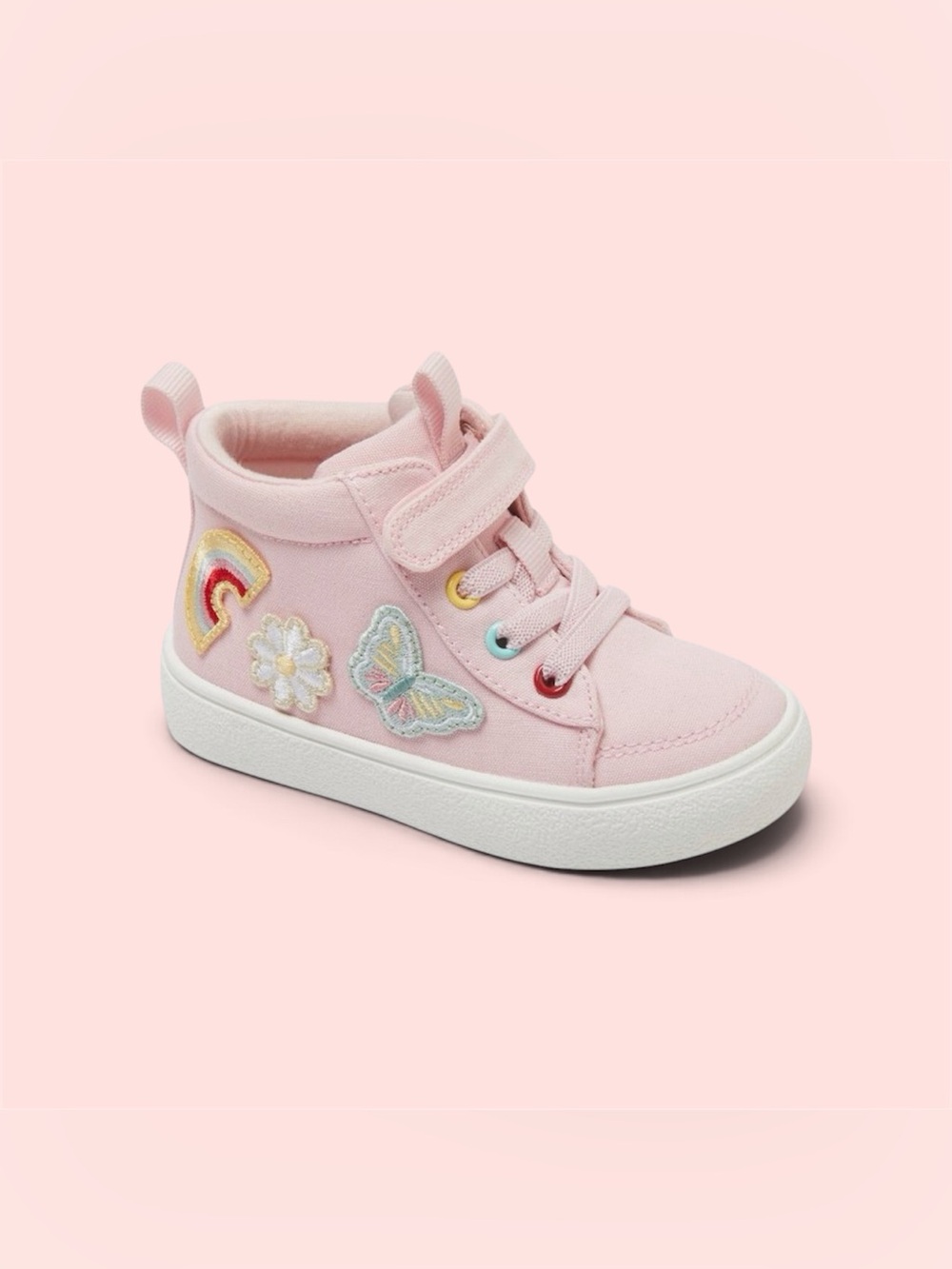NWT 7 Cat & Jack Pink High-Top Sneakers Rainbow Butterfly Patches Colorful Girly